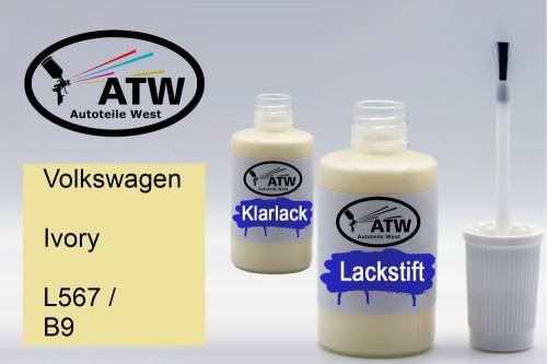 Volkswagen, Ivory, L567 / B9: 20ml Lackstift + 20ml Klarlack - Set, von ATW Autoteile West.